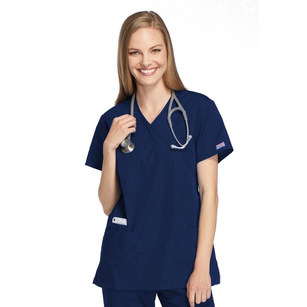 Cherokee Workwear Nurse Medical Scrub Short Sleeve Wrap Tunic 4801 NAVW Navy